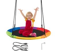 COSTWAY Balançoire Nid d'Oiseau Ø 100cm Enfants avec Cordes Réglables (100-180cm), Balançoire Soucoupe en Tissu Oxford Intérieur Extérieur, Charge 150kg pour Enfants et Adultes
