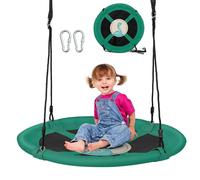 COSTWAY Balançoire Nid d'Oiseau Ø 102cm Enfants avec Motif Dinosaure, Balançoire Soucoupe en Tissu Oxford Intérieur Extérieur avec Cordes Réglables (118-173cm), Charge 100kg pour Enfants de 3 Ans+