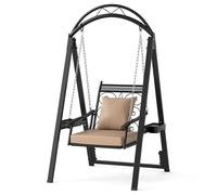 COSTWAY Balançoire Outdoor avec support, Balançoire de jardin en métal avec coussins amovibles & tables latérales, Balançoire de terrasse Portique de balançoire jusqu'à 160kg Noir