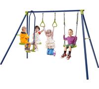 COSTWAY Balançoire pour enfants 3 en 1 avec balançoire, bascule et anneaux de gymnastique, structure de balançoire en métal, balançoire de jardin pour jardin, cour, parc