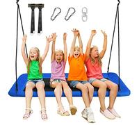 COSTWAY Balançoire Rectangulaire en Tissu Oxford 150×80cm, Balançoire Extérieu Enfant avec Cordes de Suspension Réglables 100-180CM, Charge 150KG pour Jardin, Maison, Intérieur (Bleu+Noir)