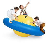 COSTWAY Balle Gonflable Enfants Ø233cm avec 6 Poignées, Château Gonfable en PVC avec Surface Élastique, Balle Rebondissante Intérieur Extérieur pour 3 Enfants de 5 Ans+, Charge 113kg (Jaune+Bleu)