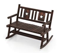 COSTWAY Banc à Bascule de Jardin en Bois Massif de Sapin, Chaise à Bascule à 2 Places avec Assise à Latte, Siège d’Extérieur en Bois Carbonisé Anti-Corrosion, Style Rustique, Charge 320 KG(Style 2)
