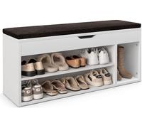 COSTWAY Banc à chaussures avec assise, étagère & espace de rangement, 104 x 30 x 48 cm, banc étagère à chaussures, rangement à chaussures armoire à chaussures rabattable, blanc