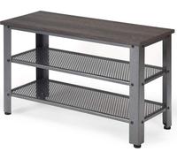COSTWAY Banc à chaussures avec cadre métallique, étagère à chaussures avec 2 étagères à grille, armoire à chaussures au design industriel, table console pour entrée, salon Marron foncé et gris