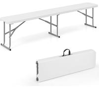 COSTWAY Banc de bière pliable 182x27,5x43cm, Banc de tente à bière pliable avec poignée, Banc de camping Banc de jardin Banc pouvant supporter jusqu'à 300kg Blanc