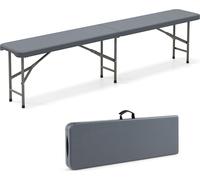 COSTWAY Banc de bière pliable, Banc pliable en plastique, Banc de tente à bière avec poignée, Banc pliable, Banc de camping, Banc de jardin, Banc jusqu'à 600kg 180x30x43cm Gris