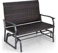 COSTWAY Banc de jardin 2 places en polyrattan jusqu'à 360kg, banc à bascule résistant aux intempéries avec un doux mouvement de glissement et un remplissage confortable en coton