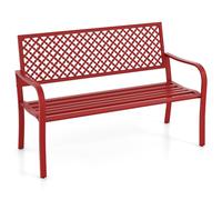 COSTWAY Banc de Jardin à 2 Places, Banc d'Extérieur avec Cadre en Acier et Accoudoirs Incurvé, Chaise de Patio avec Dossier Ajouré & Siège à Lattes, Charge 300 KG, pour Jardin, Terrasse, Parc (Rouge)