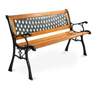 COSTWAY Banc de Jardin, Banc 2-3 Places avec Structure en Fonte, Siège à Lattes en Bois de Pin et Dossier en Plastique, 125 × 52 × 73 cm, Charge Max 210KG, pour Cour, Porche, Patio, Jardin