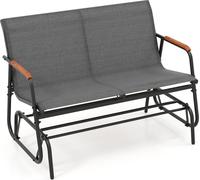 COSTWAY Banc de jardin, banc à bascule avec mouvement coulissant et siège en tissu, banc 2 places pouvant supporter jusqu'à 300kg, banc de terrasse