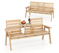 COSTWAY Banc de Jardin en Bois Massif, Banc Extérieur à 2/3 Places avec Table Centrale Pliable, Siège à Lattes pour Parc, Porche, Cour, Charge 320 KG, 160 x 64 x 86 CM (Naturel)