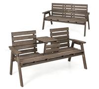COSTWAY Banc de Jardin en Bois Massif, Banc Extérieur à 2/3 Places avec Table Centrale Pliable, Siège à Lattes pour Parc, Porche, Cour, Charge 320 KG, 160 x 64 x 86 CM (Brun)