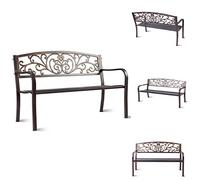 COSTWAY Banc de Jardin en Fer + Acier avec Dossier en Fonte, Banquette de Jardin 2-3 Places Meuble pour Parc Terrasse Balcon 126 x 60 x 80 cm (Bronzé)