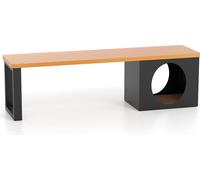 COSTWAY Banc de jardin en métal résistant aux intempéries, banc 3 places avec niche pour chat, banc de balcon sans dossier, banc en métal jusqu'à 450kg, banc de terrasse 150x38x44cm