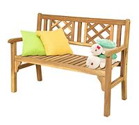 COSTWAY Banc de Jardin en Teck Pliable Bois d’Acacia 120 cm x 56 cm x 90 cm Banc d’Extérieur à 2 Places Dossier Incurvé et Accoudoirs pour Terrasse Balcon ou Jardin