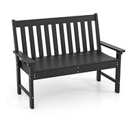 COSTWAY Banc de Jardin Exterieur en HDPE, Banc Extérieur Jardin 2 Places avec Dossier et Accoudoirs, Charge 320 KG, pour Parc, Cour, Plage, 132x65x91cm (Noir,132 x 65 x 91 cm)