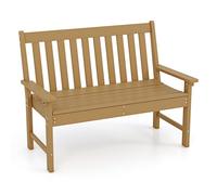 COSTWAY Banc de Jardin Exterieur en HDPE, Banc Extérieur Jardin 2 Places avec Dossier et Accoudoirs, Charge 320 KG, pour Parc, Cour, Plage, 132x65x91cm (Teck,132 x 65 x 91 cm)