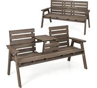 COSTWAY Banc de jardin pour 2-3 personnes, banc jusqu'à 320 kg, banc d'extérieur avec table centrale rabattable, dossier & accoudoirs, bois de sapin