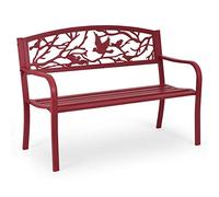 COSTWAY Banc de Jardin Structure Stable Banquette de Jardin Motif Oiseaux et Branches - pour Parc Terrasse Balcon 123 x 60 x 88 cm Rouge