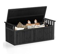 COSTWAY Banc de Rangement d'Extérieur en Bois, Banc d'Extérieur à 2 Places de 209 L avec Accoudoirs, Coffre de Stockage en Bois pour Outils de Jardin, Charge 100KG, pour Jardin Balcon (Noir)