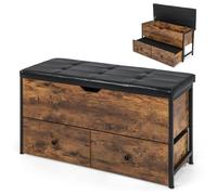 COSTWAY Banc de Rangement Ottoman Industriel, Coffre de Rangement en Bois avec Coussin Rembourré, 2 Tiroirs, Cadre en Métal, Supporte 150 kg, Banquette pour Entrée, Chambre, Salon, Marron Rustique