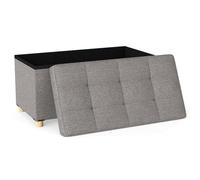 COSTWAY Banc de Rangment 78L, Banquette Coffre en Tissu Lin, Pieds en Bois d'Hévéa, Banc Chaussures Entrée, Couvercle Rabattable, pour Salon Chambre Entrée, Charge 160 kg, 76 x 38 x 39 cm