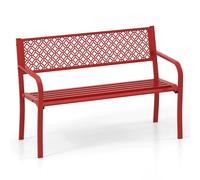 COSTWAY Banc Exterieur Jardin, Banc de Jardin pour 2-3 Personnes, Dossier en Treillis Géométrique, Siège à Lattes, Banquette Exterieur pour Terrasse Porche Cour,Charge 360 kg, 127 x 59 x 82 cm, Rouge