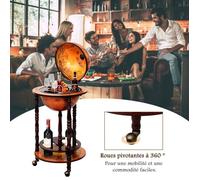 COSTWAY Bar Globe Terrestre Vintage Mappemonde en Bois d'Eucalyptus Porte-Bouteilles Minibar Roulant 16e Siècle