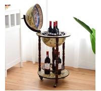 Costway Bar Globe Terrestre Vintage Mappemonde en Bois d'Eucalyptus Porte-Bouteilles Minibar Roulant 16e Siècle