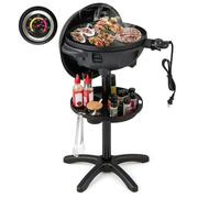 COSTWAY Barbecue Electrique 1200 W pour Intérieur Extérieur, Plaque Antiadhésive à 2 Zones, Température Réglable, Support Amovible