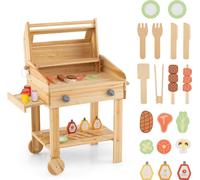 COSTWAY Barbecue pour enfants avec accessoires pour barbecue, Barbecue enfants avec étagère & roulettes, 25 PIÈCES. Set de jeu BBQ Grill pour enfants à partir de 3 ans