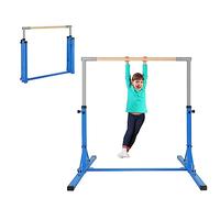 COSTWAY Barre de Gymnastique Pliable pour Enfants avec 13 Hauteurs Réglables (90-150cm), Barre d'Entraînement Junior Extensible avec Structure Triangulaire, Charge 100kg pour Maison Salle de Gym(Bleu)