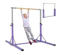 COSTWAY Barre de Gymnastique Pliable pour Enfants avec 13 Hauteurs Réglables (90-150cm), Barre d'Entraînement Extensible avec Structure Triangulaire, Charge 100kg pour Maison Salle de Gym (Violet)