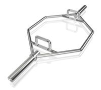 COSTWAY Barre de Piège Hexagonale Olympique d'Haltérophilie Charge 363KG, Barre de Levage Pliable avec Poignées Texturées Manchons 25 CM Ressorts à Clip, Entraînement Soulevés de Poids (Argent)