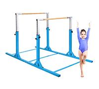 COSTWAY Barres Parallèles de Gymnastique Hauteur Réglable 11 Niveaux, Double Barre Gymnastique Charge 100KG à Largeur Réglable, Entraînement pour Enfants 6 à 12 Ans (Bleu)