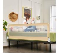 COSTWAY Barrière de Lit Bébé Pliable 180 x 37 x 56 cm Garde-corps de Lit avec Sangles Réglable pour Matelas Angle Ajusté 180° Beige
