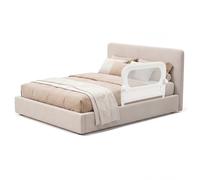 COSTWAY Barrière de Lit Enfant avec Sangles en Y, Barrière de Sécurité Pliable, Hauteur Réglable, Housse Amovible en Tissu Oxford, Maille Respirante, Base en U Robuste, Boucle (80x60cm,Blanc)