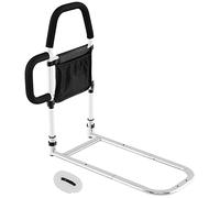 COSTWAY Barrière de Lit Médical pour Personnes Âgées Double Main Courante, Barrière Anti-Chute pour Lits avec Poche de Rangement Sangle de Fixation Charge 136kg