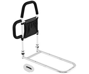 COSTWAY Barrière de Lit Médical pour Personnes Âgées Double Main Courante, Barrière Anti-Chute pour Lits avec Poche de Rangement Sangle de Fixation Charge 136kg