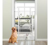 COSTWAY Barriere de Securite Chien, Barrière Chien Chat en Métal, Ouverture 77-104 cm, 2 Extensions, Porte Verrouillable, Barriere sans Perçage pour Porte Cuisine, Pression/Matériel Monté (150 cm)
