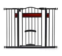 COSTWAY Barriere de Securite Chien Ouverture 74-104 cm, Barriere Chien Chat 2 Extensions, Petit Porte Relevable, Fermeture Verrouillage Automatique, Double Verrouillage, Pression/Matériel Monté, Noir