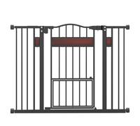 COSTWAY Barriere de Securite Chien Ouverture 74-104cm, Barriere Chien et 2 Extensions, Petite Porte Coulissante, Fermeture Verrouillage Automatique, Double Verrouillage, Pression/Matériel Monté, Noir