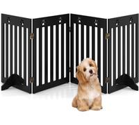 COSTWAY Barrière de Sécurité Modulable Pliable pour Animaux Chiens à 4 Panneaux avec 2 Pieds de Support Amovibles, 204x61CM, Marron