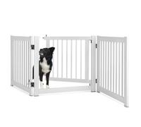 COSTWAY Barrière de Sécurité Pliable en Pin pour Animaux avec 3 Panneaux, 210 x 61 CM, Barrière Modulable pour Chien avec Porte