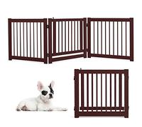 COSTWAY Barrière de Sécurité pour Chien en Bois de Pin avec Porte (3 Panneaux)