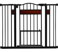 COSTWAY Barrière de sécurité pour chiens, 74-104cm, extensible avec petit portillon, fermeture automatique et double verrouillage, barrière de sécurité sans perçage, hauteur 76cm