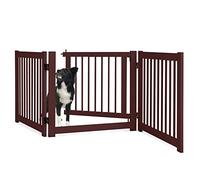COSTWAY Barrière de Sécurité pour Enfants, Grille de Protection en Bois de Pin, Clôture Extensible de Sécurité avec Porte pour Chien Chiot, Enclos Autoportant Pliante à 3 Panneaux de 60,9 cm (Cerise)