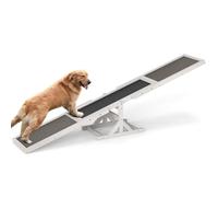 COSTWAY Bascule d'Agilité pour Chiens en Bois, Équipement d'Entraînement, Feutre d'Asphalte à Grain de Sable, Base Triangulaire Stable, Rampe pour Chien, 179 x 30 x 55 cm (Blanc)