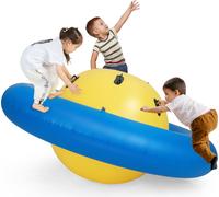 COSTWAY Bascule gonflable pour enfants, 223 cm de grand pour rouler, incliner, grimper & sauter, bascule d'extérieur pour enfants à partir de 5 ans (jaune + bleu)